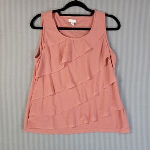 chicos peachy pink womens top sleeveless size 2 mesh layered front stretch light